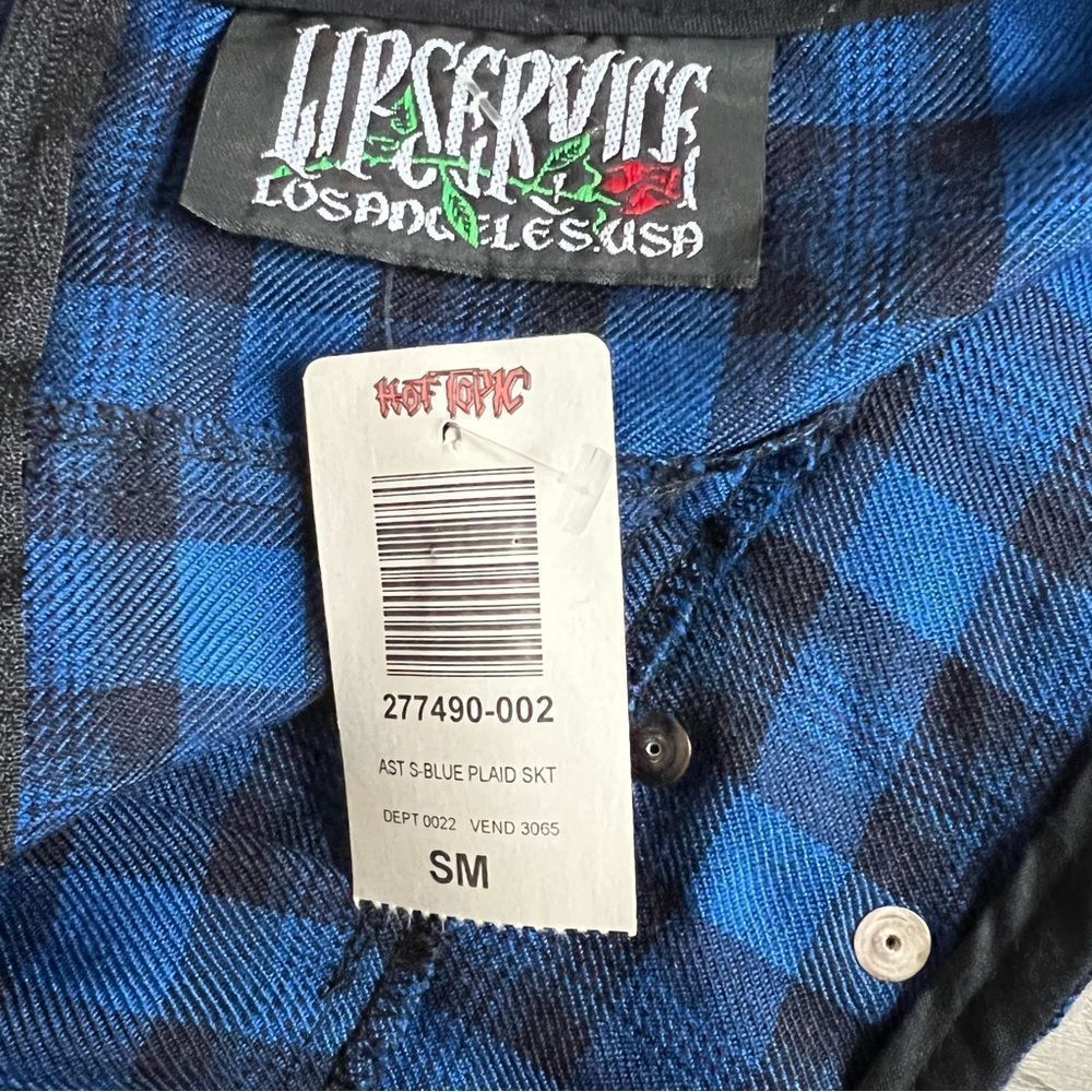 NWT vintage Lip Service blue plaid miniskirt with buckles and safety pin sz S - Picture 11 of 13